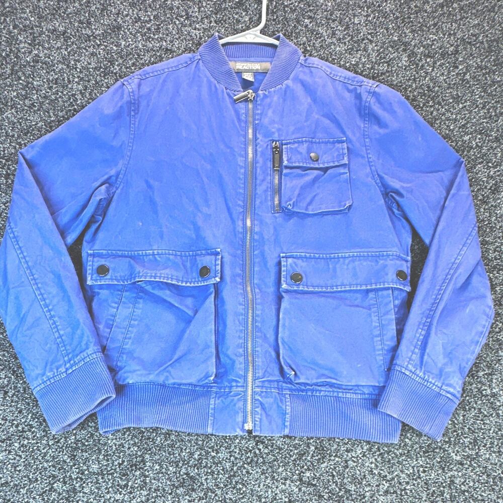 Kenneth Cole Reaction Blue Bomber Jacket Full Zip Pockets Band Collar Men’s M